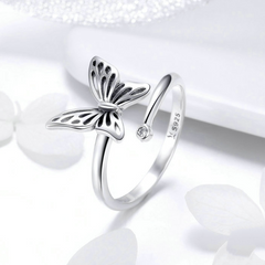 Bague Papillon en argent 925 plaqué or blanc ajustable avec zircon blanc - Photo 3