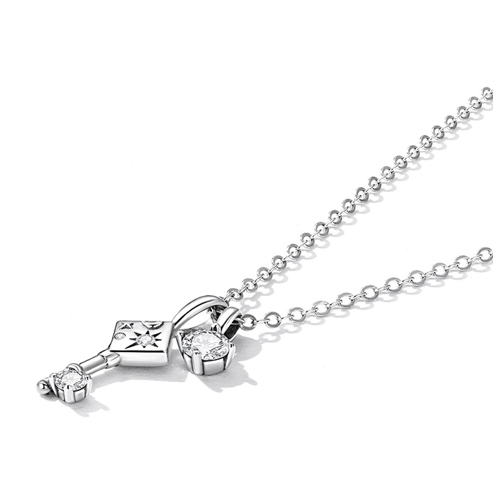Collier Clé en argent 925 plaqué or blanc ajustable avec zircons blancs - Photo 3