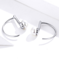 Boucles d’Oreilles Créoles avec Perles Argent Sterling 925 plaqué or blanc - Photo 4