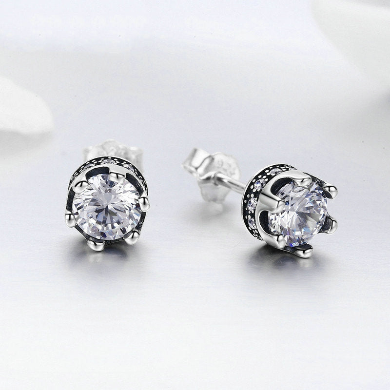 Boucles D’oreilles Couronne Point Lumineux en argent 925 plaqué or blanc avec zircons blancs - Photo 3