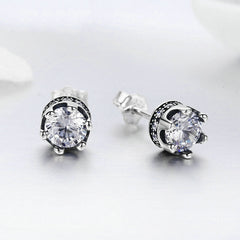 Boucles D’oreilles Couronne Point Lumineux en argent 925 plaqué or blanc avec zircons blancs - Photo 3