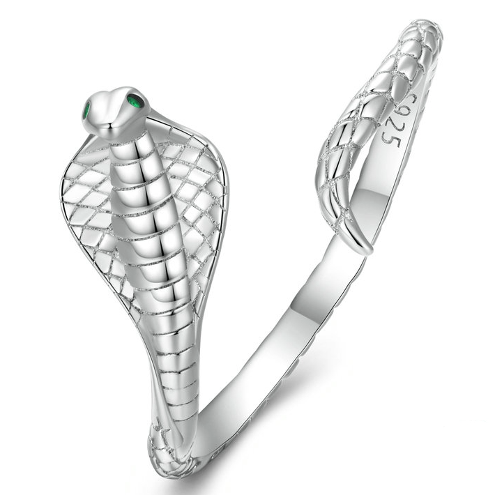 Bague Serpent Cobra Royal Argent Sterling 925 plaqué or blanc – ajustable