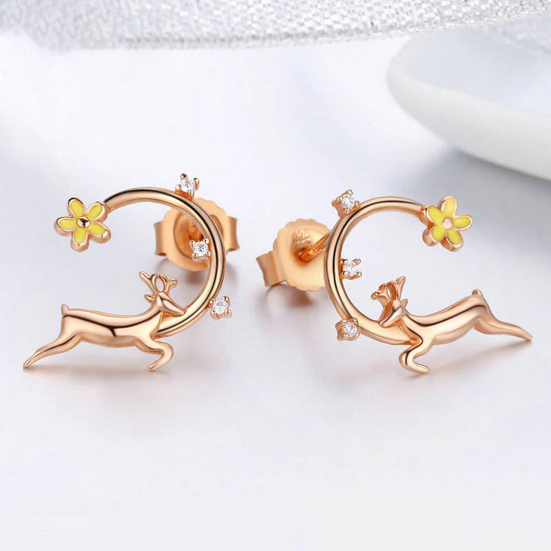 Boucles d’Oreilles Cerf Puces en Argent Sterling 925 plaqué or rose - Photo 3