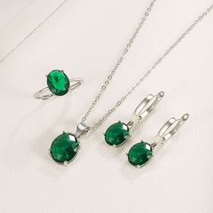 Parure de Bijoux Argent Sterling 925 plaqué or blanc avec collier, boucles d’oreilles et bague ajustable avec zircons verts - Photo 2