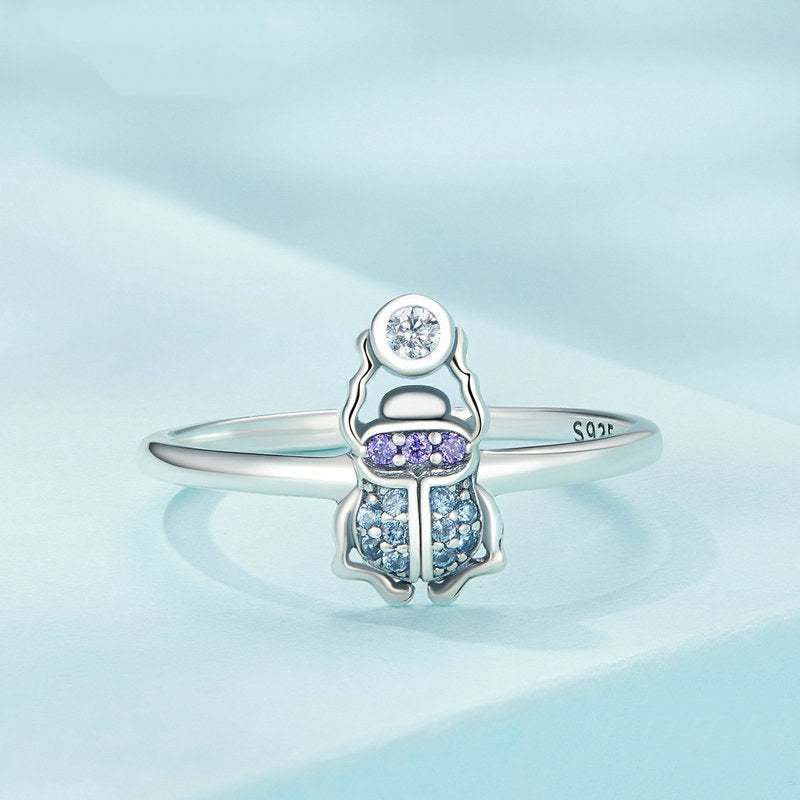 Bague Scarabée en argent 925 plaqué or blanc ajustable avec zircons colorés - Photo 4