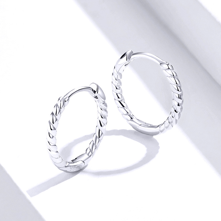 Boucles d’Oreilles Créoles Tressées en argent 925 plaqué or blanc - Photo 3