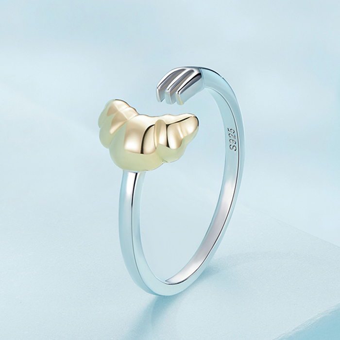 Bague Croissant en argent 925 plaqué or blanc et or jaune ajustable - Photo 3