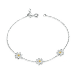 Bracelet Marguerites en argent 925 plaqué or blanc ajustable