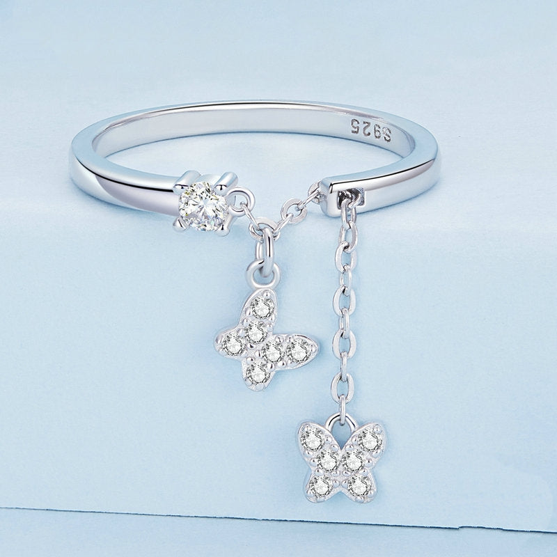 Bague Papillons en argent 925 plaqué or rose ajustable avec zircons blancs - Photo 3