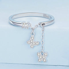 Bague Papillons en argent 925 plaqué or rose ajustable avec zircons blancs - Photo 3
