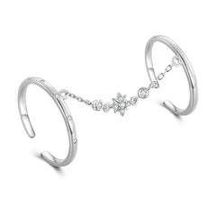 Bague Bouble avec Chaîne en argent 925 plaqué or blanc ajustable avec zircons blancs