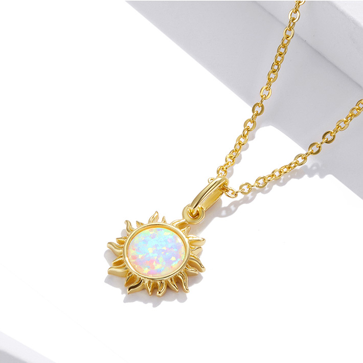 Collier Soleil en argent 925 plaqué or jaune ajustable avec opale - Photo 3