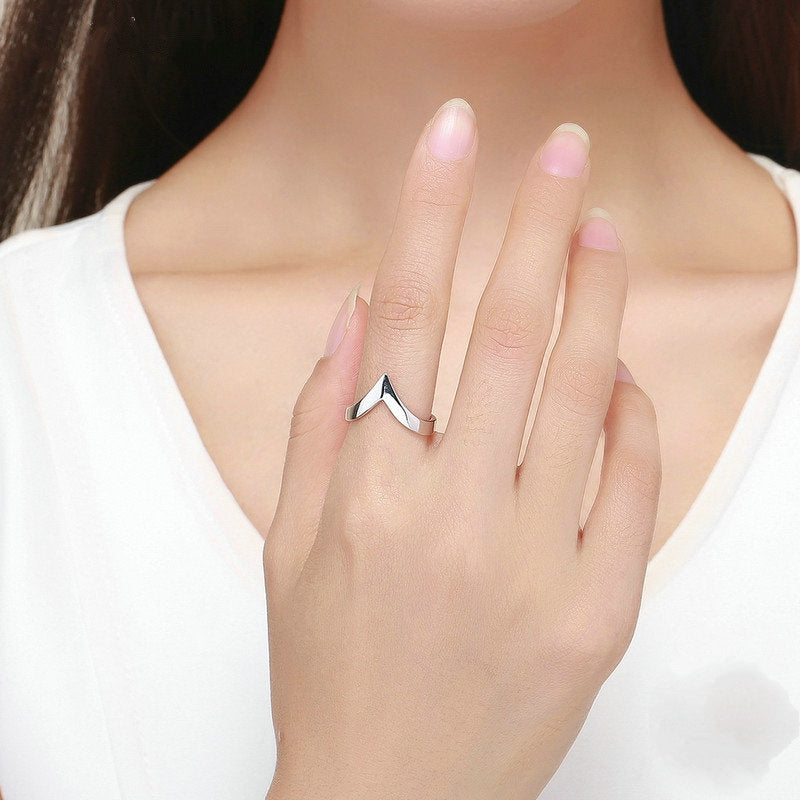 Bague en V en argent 925 plaqué or blanc ajustable - Photo 2