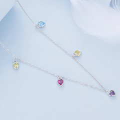 Collier Coeurs Colorés en argent 925 plaqué or blanc ajustable avec zircons colorés - Photo 4