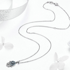 Collier Hamsa Brillant Argent Sterling 925 plaqué or blanc avec zircons bleus - Photo 3