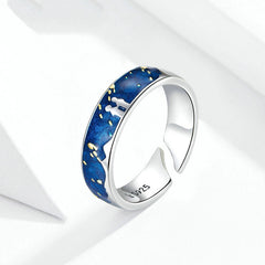Bague Ciel de Nuit en argent 925 plaqué or blanc ajustable émaillé à la main - Photo 2