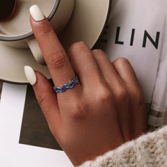 Bague Ciel Étoilé en argent 925 plaqué or blanc ajustable émaillées bleu et or - Photo 2