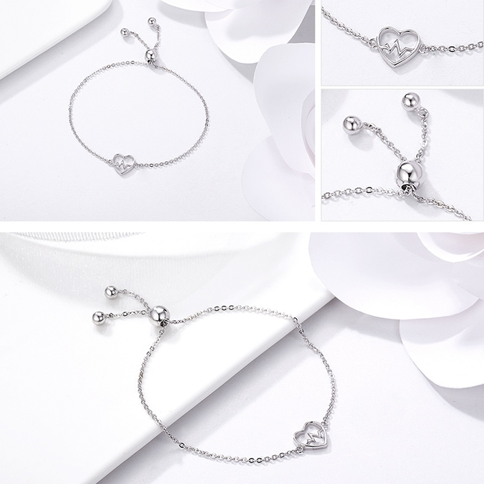 Bracelet Coeur ECG en argent 925 plaqué or blanc ajustable - Photo 5