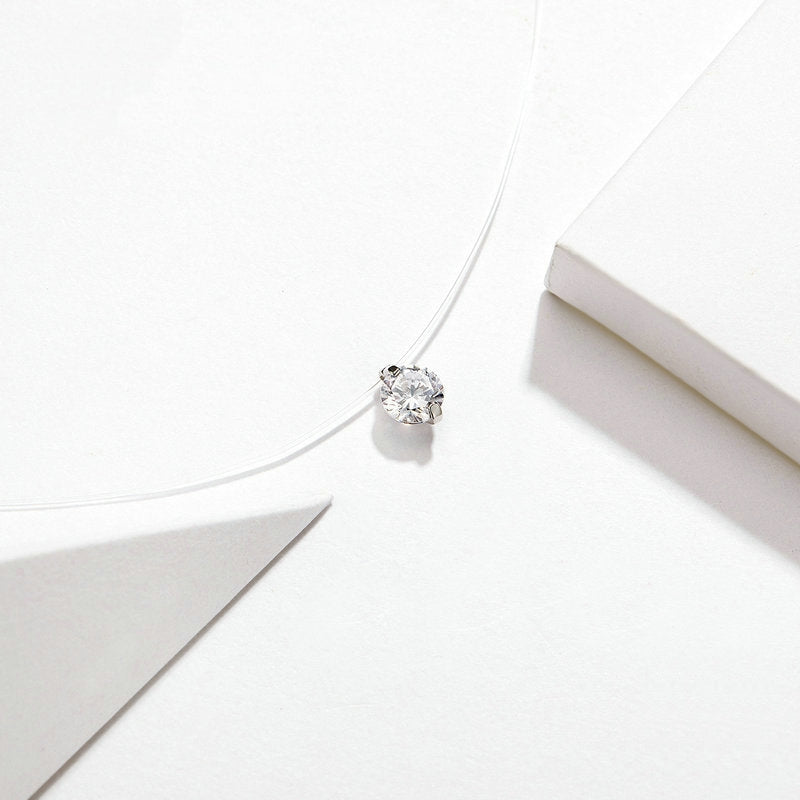 Collier Point Lumineux pendentif en argent 925 plaqué or blanc avec zircon blanc - Photo 3