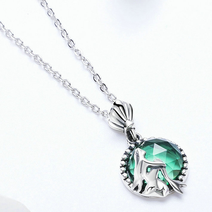 Collier Sirène Argent Sterling 925 plaqué or blanc avec cristal vert d’eau - Photo 3