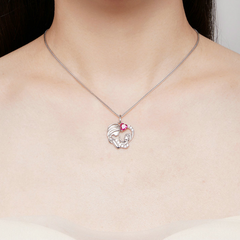 Collier Mère et Fils en argent 925 plaqué or blanc ajustable avec zircons blancs et rouge - Photo 2