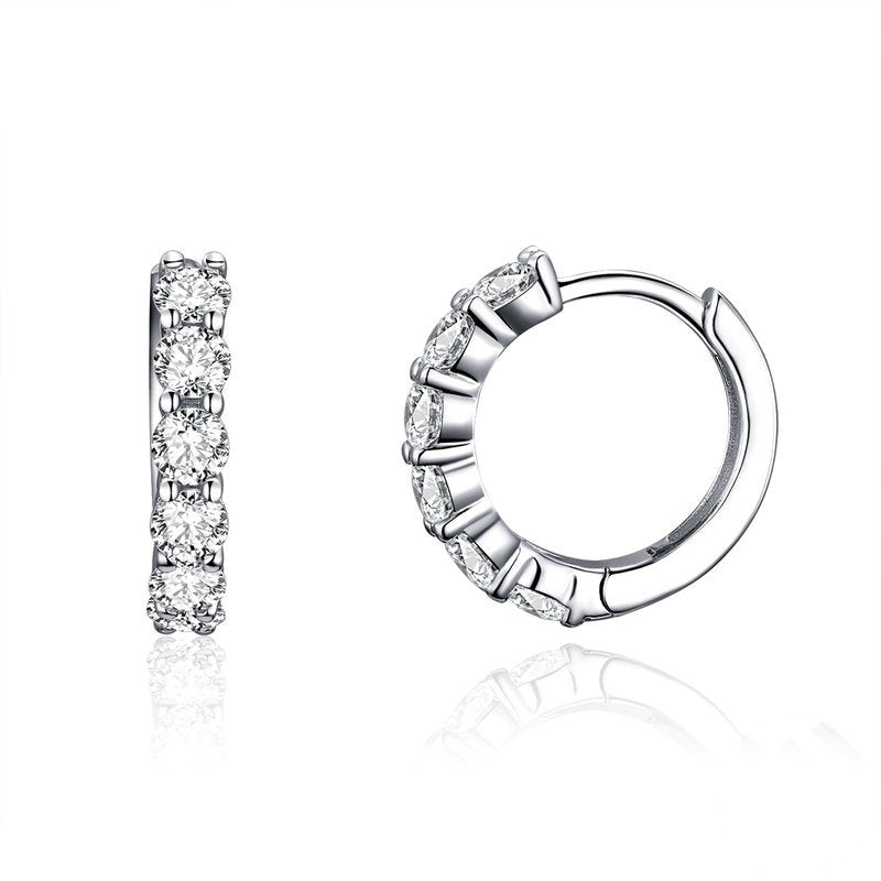 Boucles d’Oreilles Créoles Brillants en argent 925 plaqué or blanc avec zircons blancs