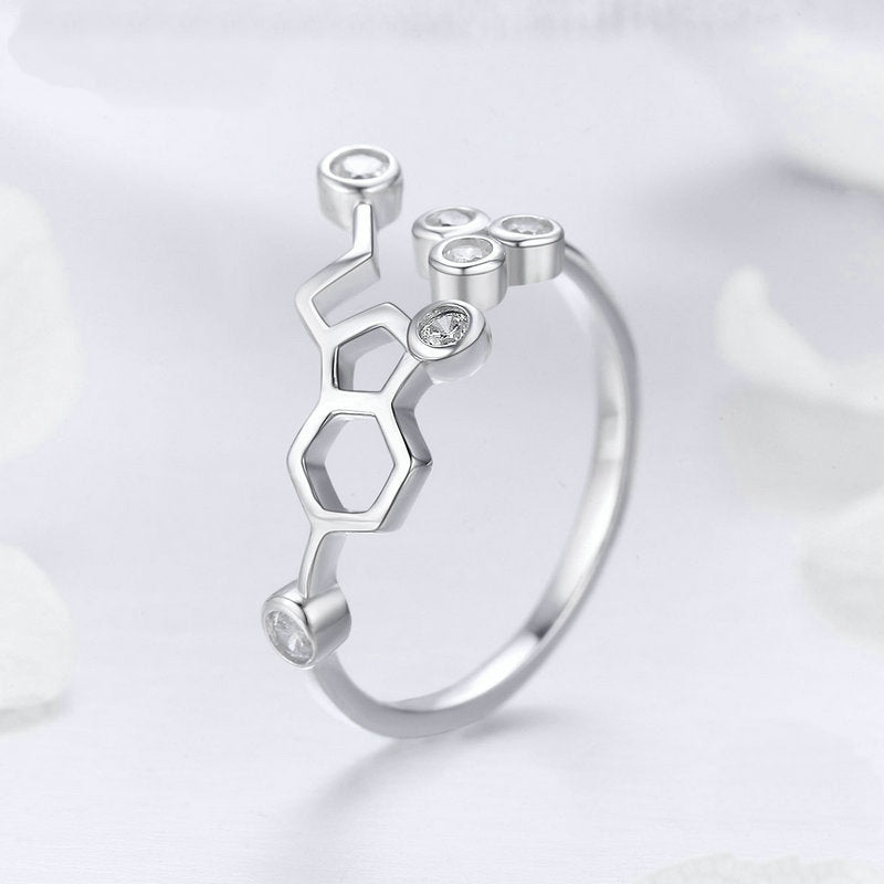 Bague Molécule en argent 925 plaqué or blanc ajustable avec zircons blancs - Photo 3