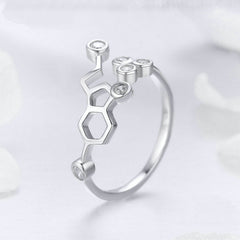 Bague Molécule en argent 925 plaqué or blanc ajustable avec zircons blancs - Photo 3