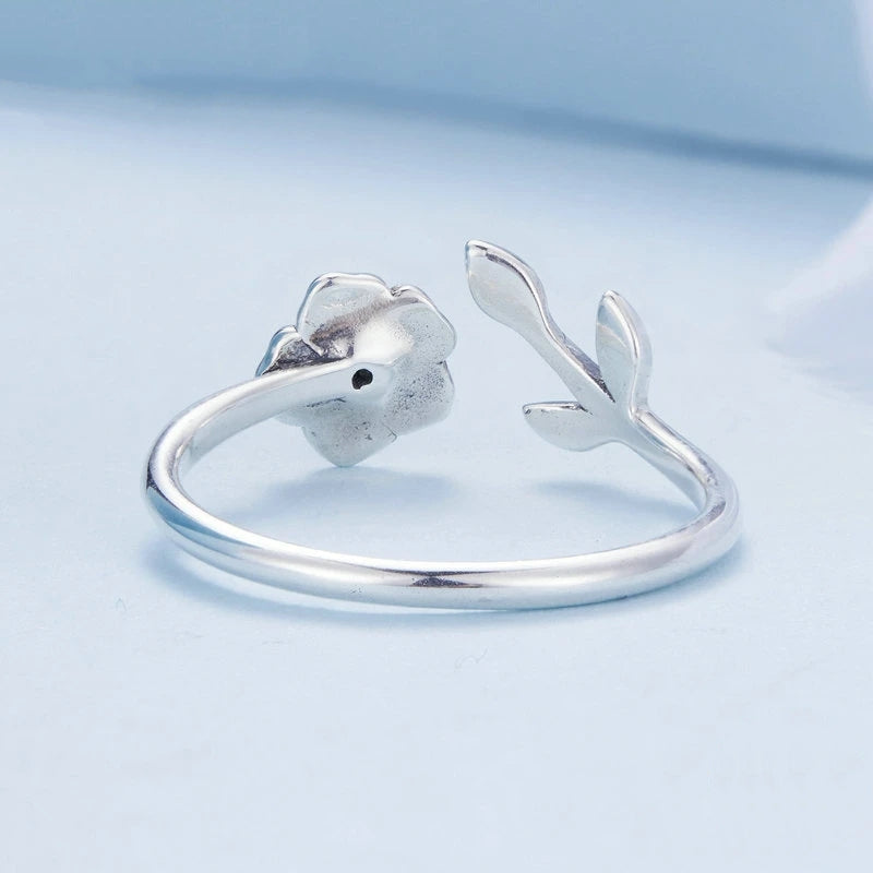 Bague Fleur Violette en argent 925 plaqué or blanc ajustable émaillées violet avec zircon blanc - Photo 4