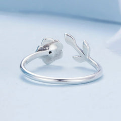Bague Fleur Violette en argent 925 plaqué or blanc ajustable émaillées violet avec zircon blanc - Photo 4