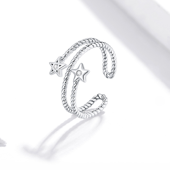 Bague Étoiles en argent 925 plaqué or blanc ajustable avec zircons colorés - Photo 4