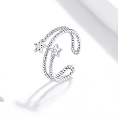 Bague Étoiles en argent 925 plaqué or blanc ajustable avec zircons blancs - Photo 4