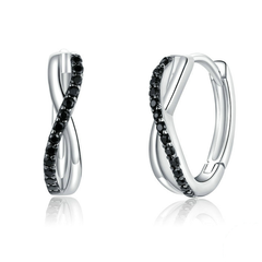 Boucles d’Oreilles Créoles Tressées en argent 925 plaqué or blanc avec zircons noirs