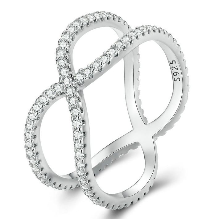 Bague Croisée X en argent 925 plaqué or blanc avec zircons blancs - Photo 4