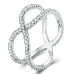 Bague Croisée X en argent 925 plaqué or blanc avec zircons blancs - Photo 2