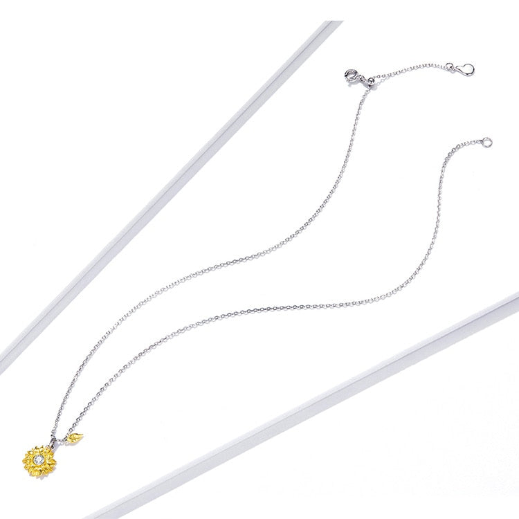 Collier Tournesol en argent 925 plaqué or blanc ajustable et pendentif plaqué or jaune avec zircon blanc - Photo 5