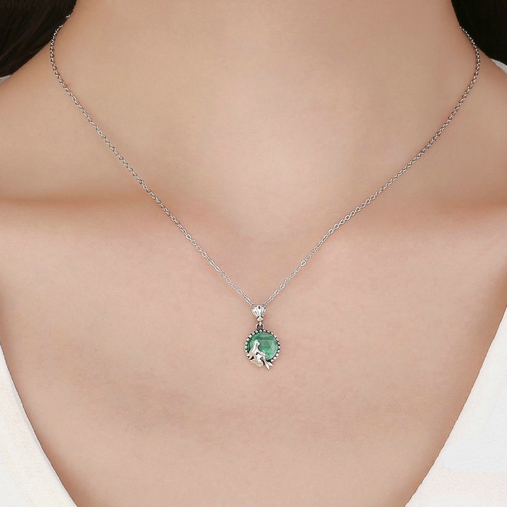 Collier Sirène Argent Sterling 925 plaqué or blanc avec cristal vert d’eau - Photo 2