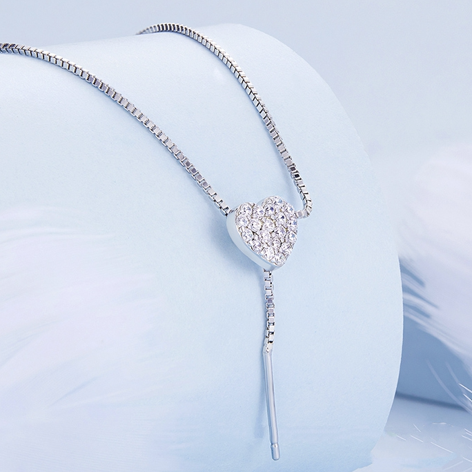Collier Coeur en argent 925 plaqué or blanc ajustable avec zircons blancs - Photo 3