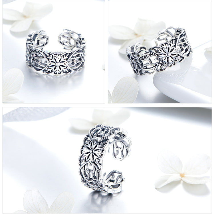 Bague Fleurs Anciennes en argent 925 plaqué or blanc ajustable - Photo 5