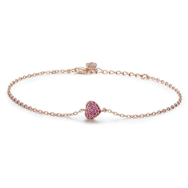 Bracelet Coeur Rose en argent 925 plaqué or rose ajustable avec zircons roses