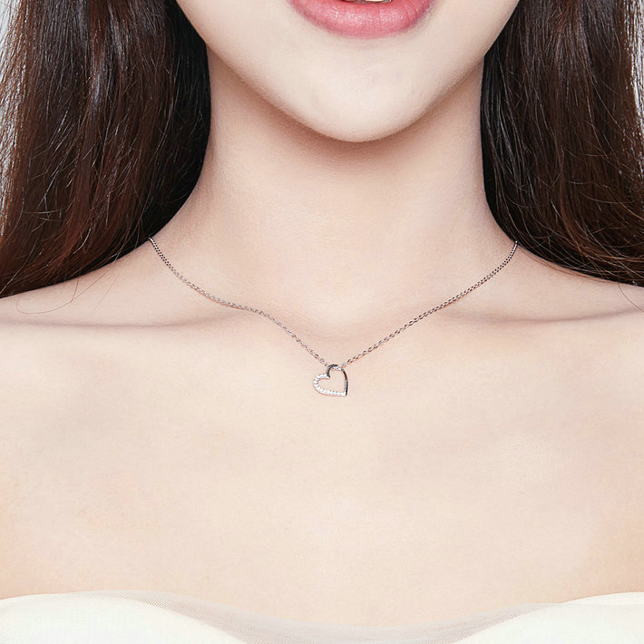 Collier Coeur en argent 925 plaqué or blanc ajustable avec zircons blancs - Photo 2