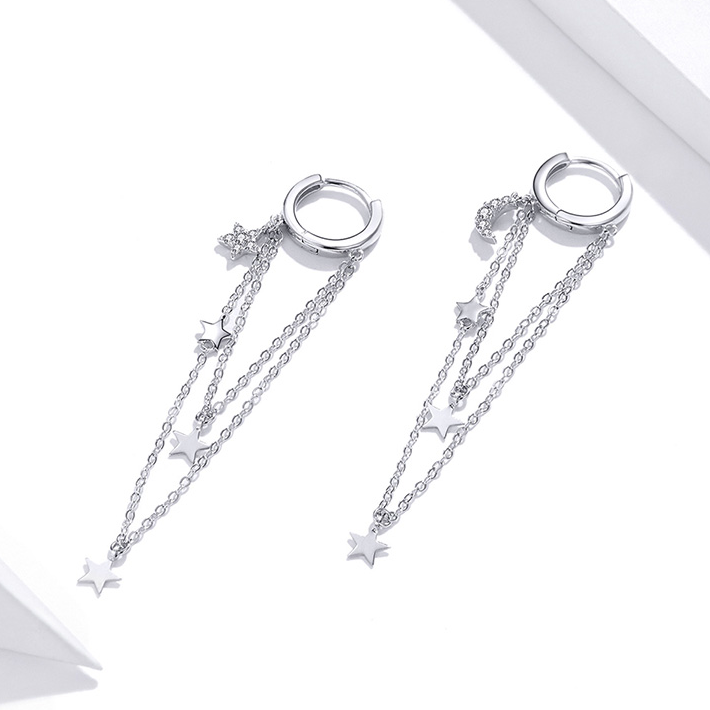 Boucles d'Oreilles Créoles Pendentif Étoiles - Image 4