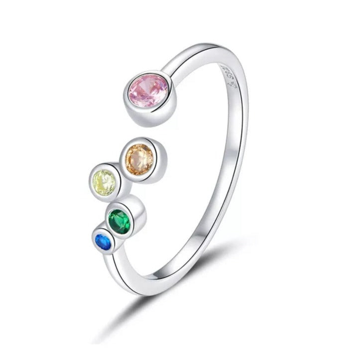 Bague Petites Bulles Colorées en argent 925 plaqué or blanc ajustable avec zircons colorés