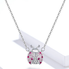Collier Coccinelle en argent 925 plaqué or blanc avec zircons colorés - Photo 3