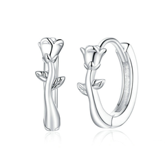 Boucles d’Oreilles Créoles Roses en argent 925 plaqué or blanc