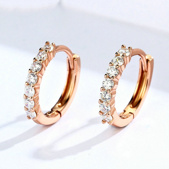Boucles d’Oreilles Créoles Brillants en argent 925 plaqué or rose avec zircons blancs - Photo 3