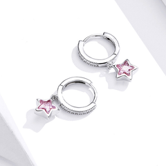 Boucles d’Oreilles Créoles Pendentif Étoiles en argent 925 plaqué or blanc avec zircons blancs - Photo 4