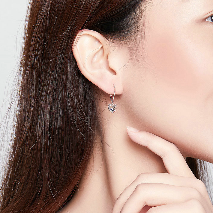 Boucles d’Oreilles Pendentif Coeurs en argent 925 plaqué or blanc - Photo 2