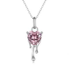 Collier Coeur Rose en argent 925 plaqué or blanc ajustable avec zircon rose