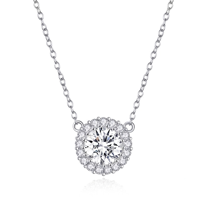 Collier Point Lumineux en argent 925 plaqué or blanc ajustable avec zircons blancs